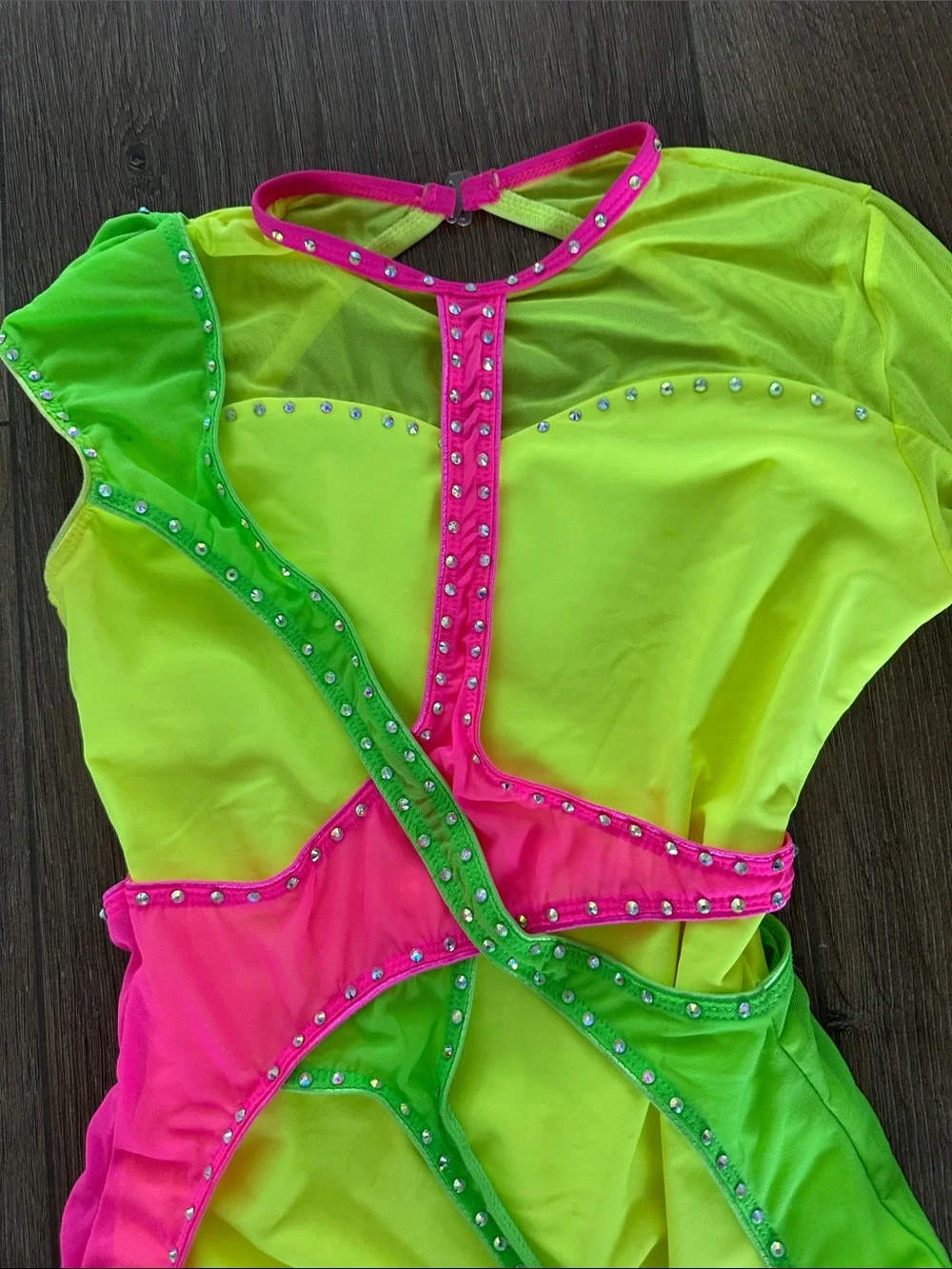 2Die4  Kids Neon Green & Hot Pink One-Piece Dance /Jazz Halloween Leotard.